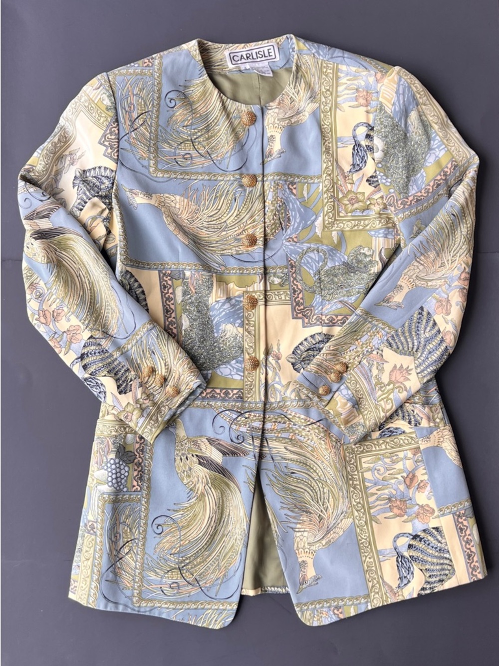 Carlisle Blazer Womens 4 Carre Silk Scarf Print Jacket Coat Peacock Zebra Monkey